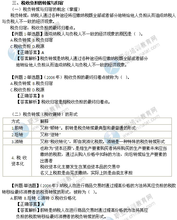 2014年中級(jí)經(jīng)濟(jì)師考試財(cái)政稅收精講：稅收負(fù)擔(dān)的轉(zhuǎn)嫁與歸宿