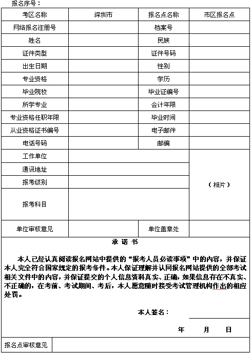 廣東深圳2015年初、中、高級(jí)會(huì)計(jì)師考試網(wǎng)上報(bào)名考生信息表