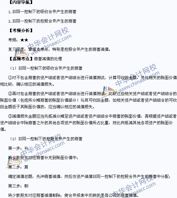 2015年中級會計職稱《中級會計實務》高頻考點：商譽減值的處理