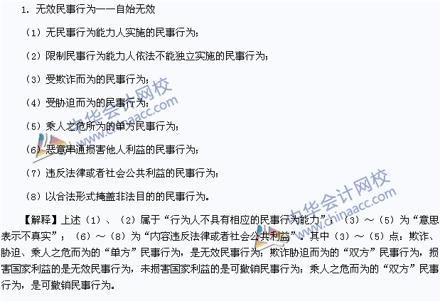 2015年注冊會計(jì)師《經(jīng)濟(jì)法》高頻考點(diǎn)：無效民事行為