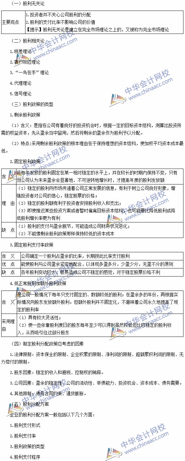 2016注會《財務成本管理》高頻考點：股利政策與股利分配方案