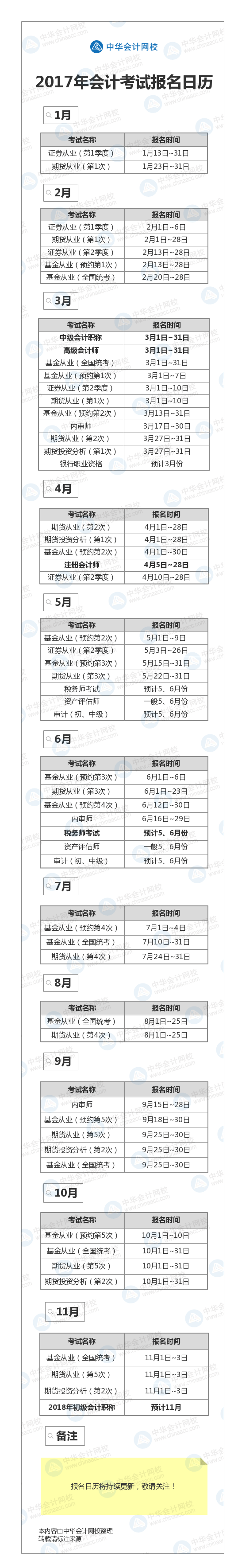 2017年會(huì)計(jì)考試報(bào)名日歷出爐！