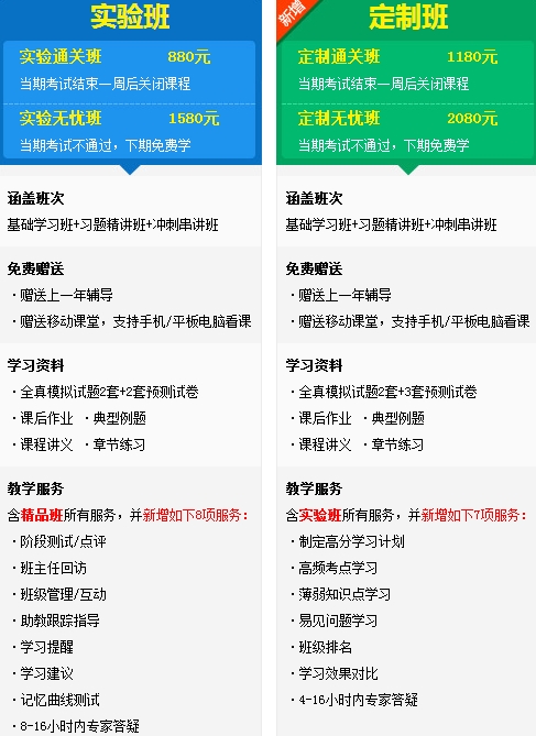經(jīng)濟(jì)師實驗班、定制班班次對比