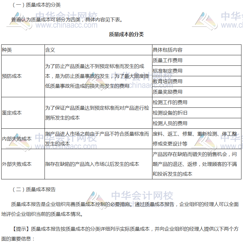 《財(cái)管》高頻考點(diǎn)：質(zhì)量成本報(bào)告