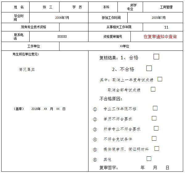 重慶市經(jīng)濟(jì)中、初級(jí)考試報(bào)名條件復(fù)審表