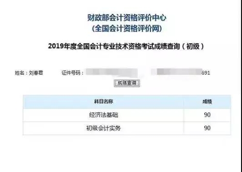 初級(jí)會(huì)計(jì)考試成績(jī)