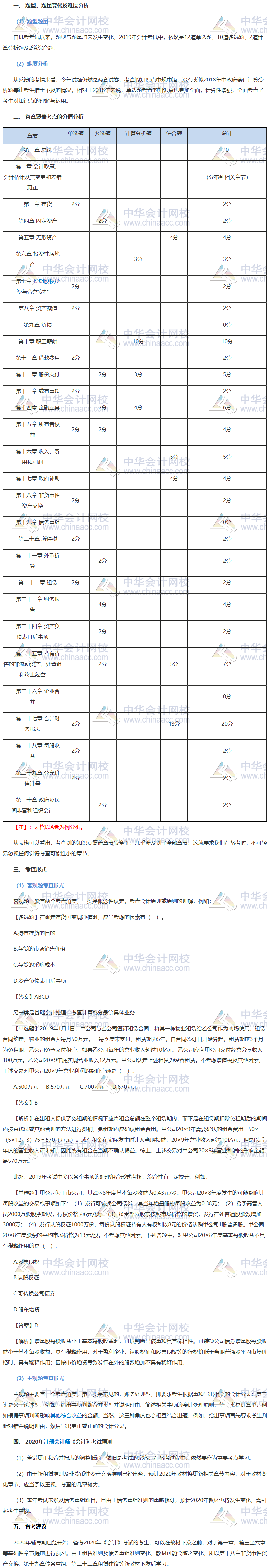 2019年注會《會計》考情分析及2020考情預(yù)測