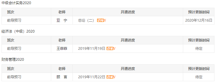 2020年中級(jí)會(huì)計(jì)職稱各班次課程更新進(jìn)度>>>
