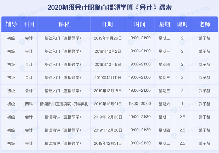 2020初級(jí)會(huì)計(jì)職稱考試直播領(lǐng)學(xué)班《初級(jí)會(huì)計(jì)實(shí)務(wù)》課程安排表