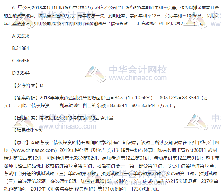 2019稅務師考試財務與會計試題單選題6