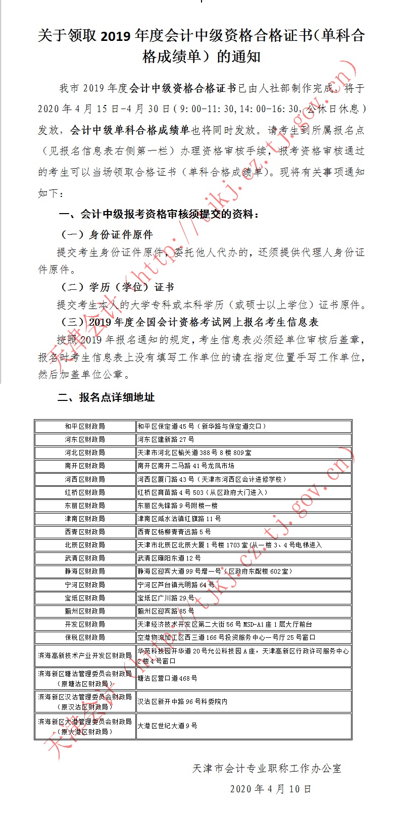 天津2019中級會計證書（單科合格成績單）領(lǐng)取通知公布！