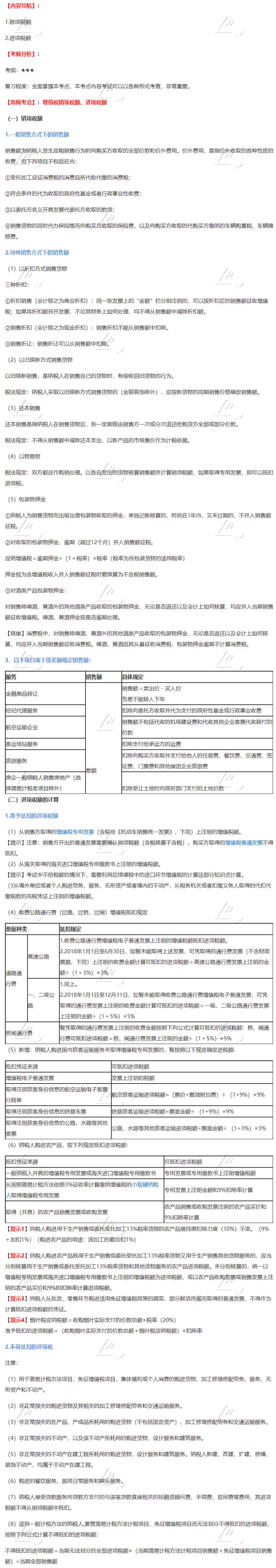 2020年注會《稅法》第二章高頻考點：增值稅銷項稅額、進項稅額