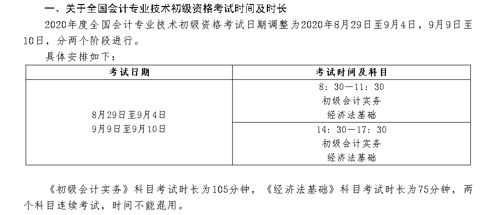 2020年初級(jí)會(huì)計(jì)考試時(shí)間