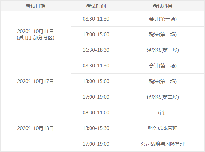 注冊會計師考試綜合階段考試時間具體安排
