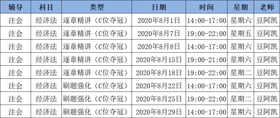 2020注會《經(jīng)濟法》C位奪冠課表來了！