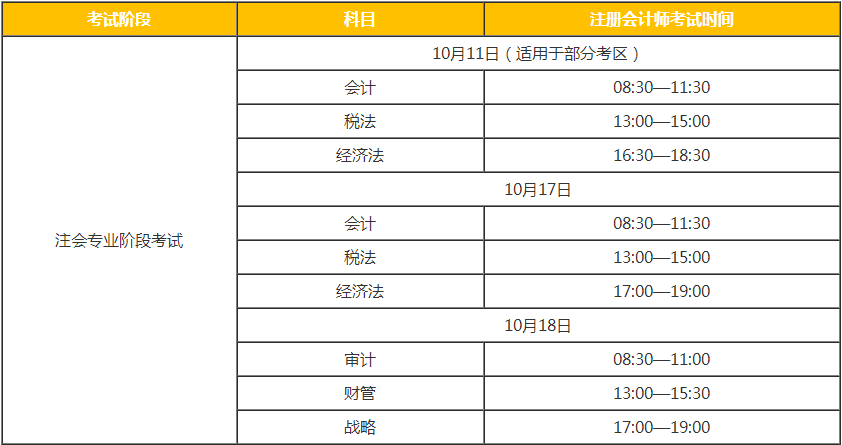 遼寧地區(qū)注冊會計師考試時間為10月11日、17-18日