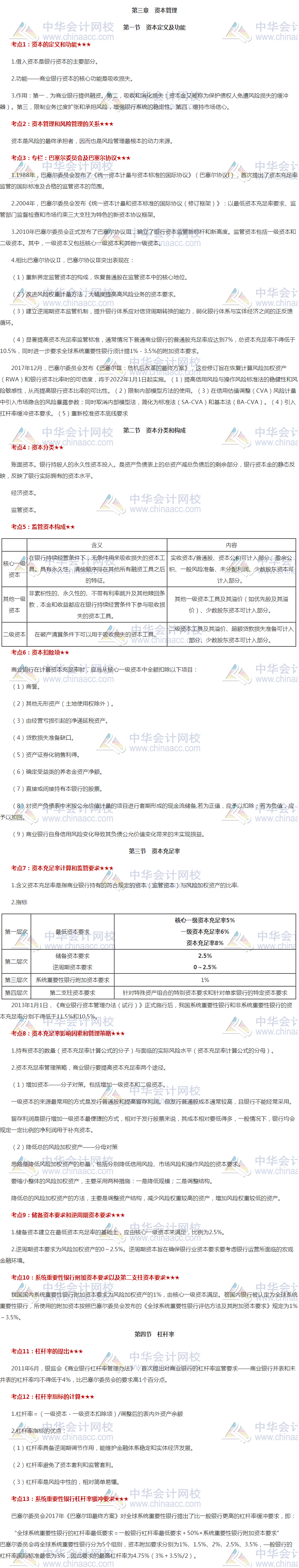 必看！銀行初級《風(fēng)險(xiǎn)管理》高頻考點(diǎn)第三章 資本管理