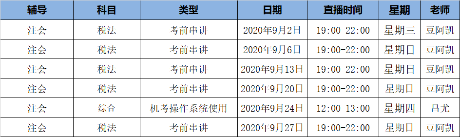 2020年注會C位沖刺密卷班《稅法》課表