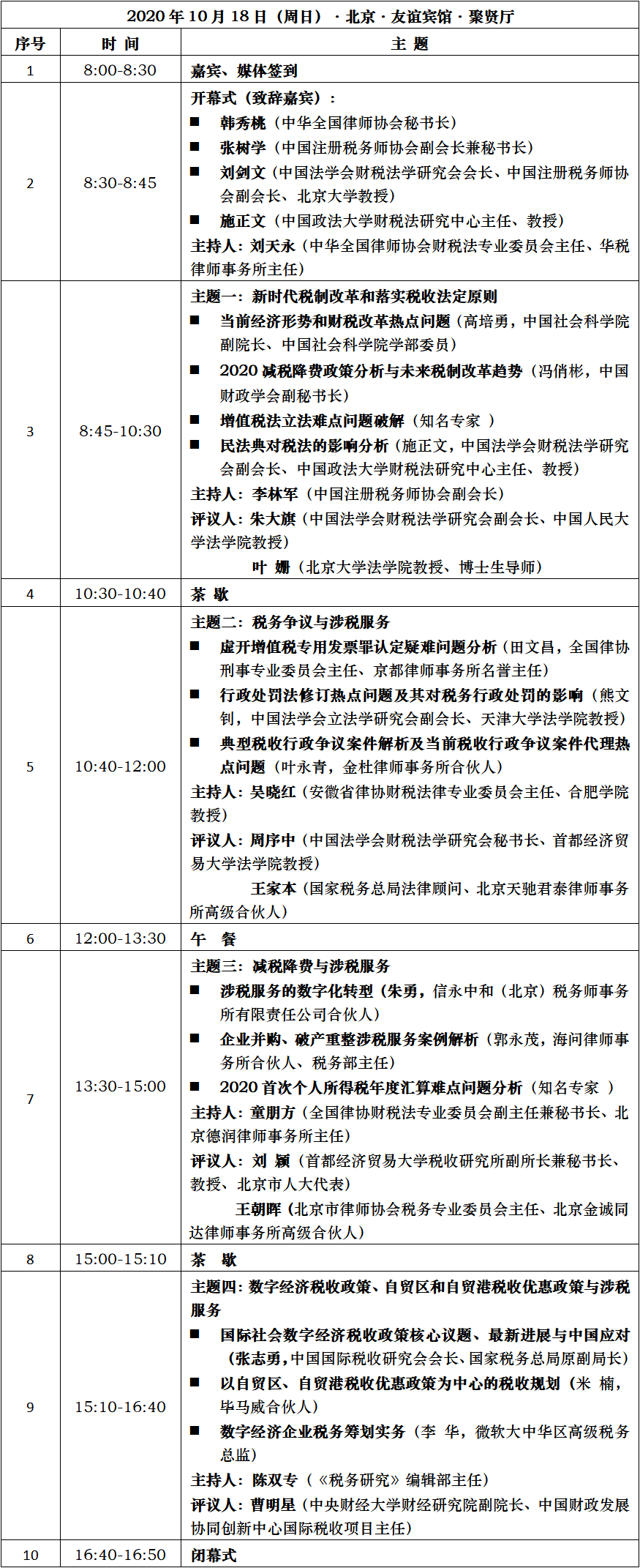 2020中國(guó)稅法論壇議程