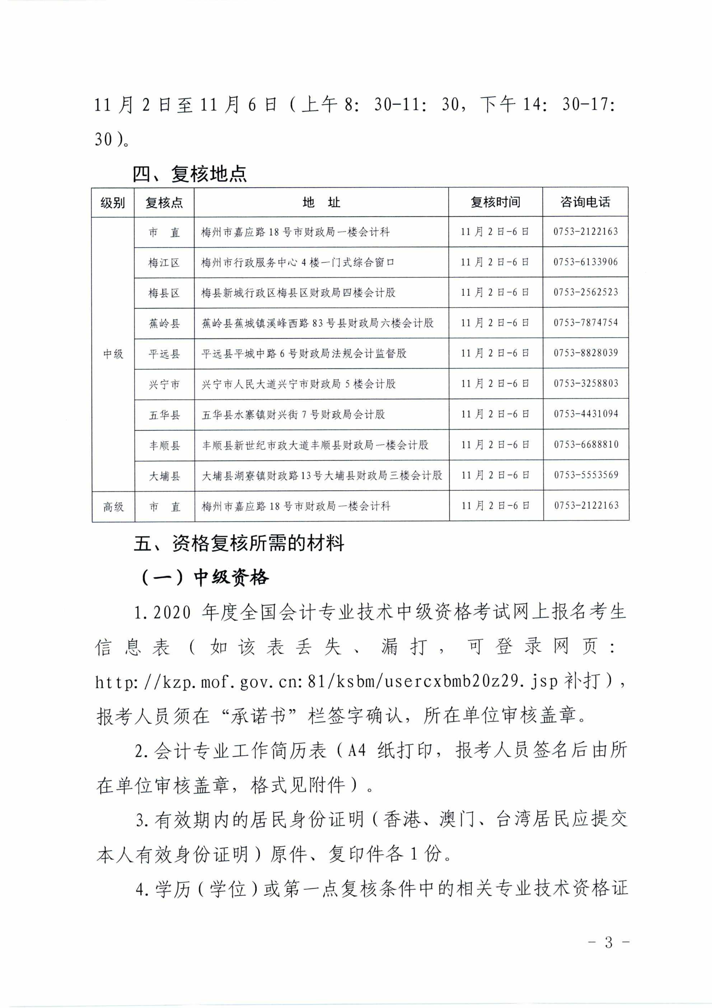 廣東梅州2020中級會計(jì)職稱考試考后資格審核通知