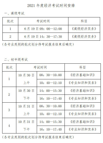 2021高級經濟師考試時間安排