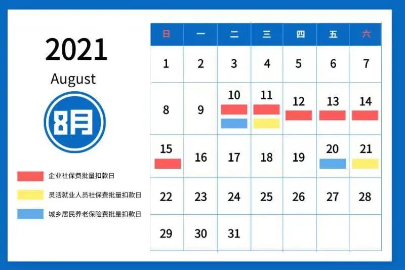 【稅局提醒】2021年8月社會(huì)保險(xiǎn)費(fèi)征繳時(shí)間安排