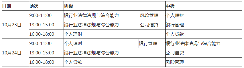 石家莊銀行從業(yè)考試10月考試時間