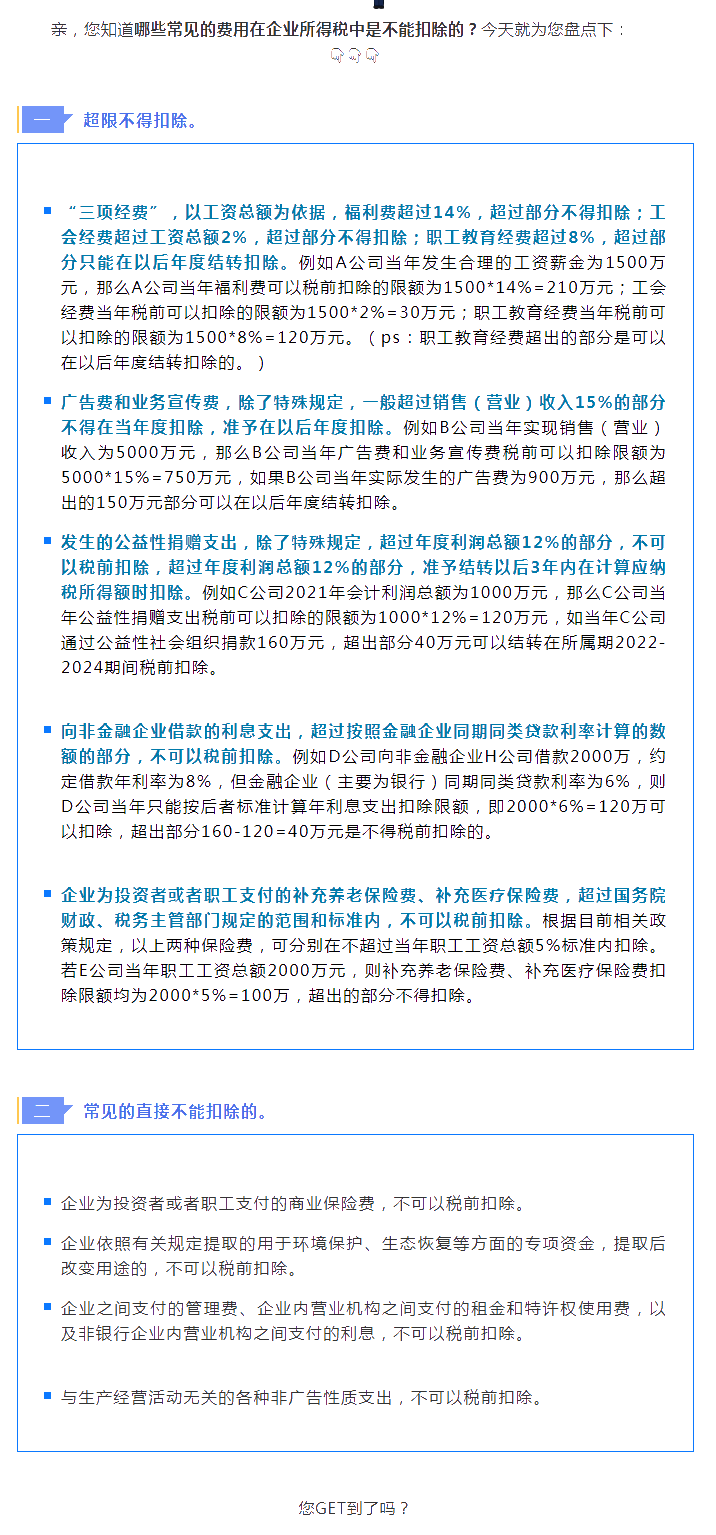 提醒！企業(yè)所得稅的這些費(fèi)用扣除不得！