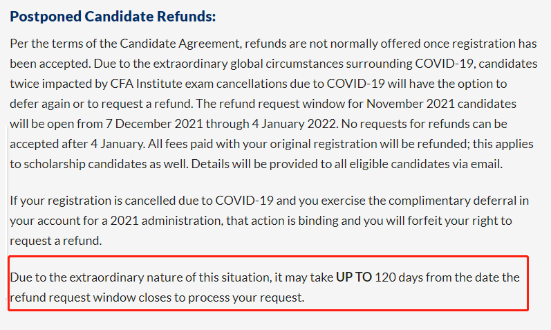 注意！CFA退款窗口即將關閉！