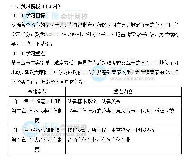 【考生必看】注會經(jīng)濟法預(yù)習(xí)階段學(xué)習(xí)重點&備考計劃（1-2月）