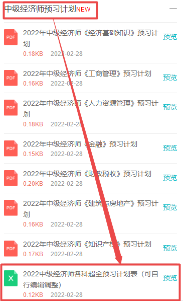 中級經(jīng)濟(jì)師預(yù)習(xí)計劃表下載