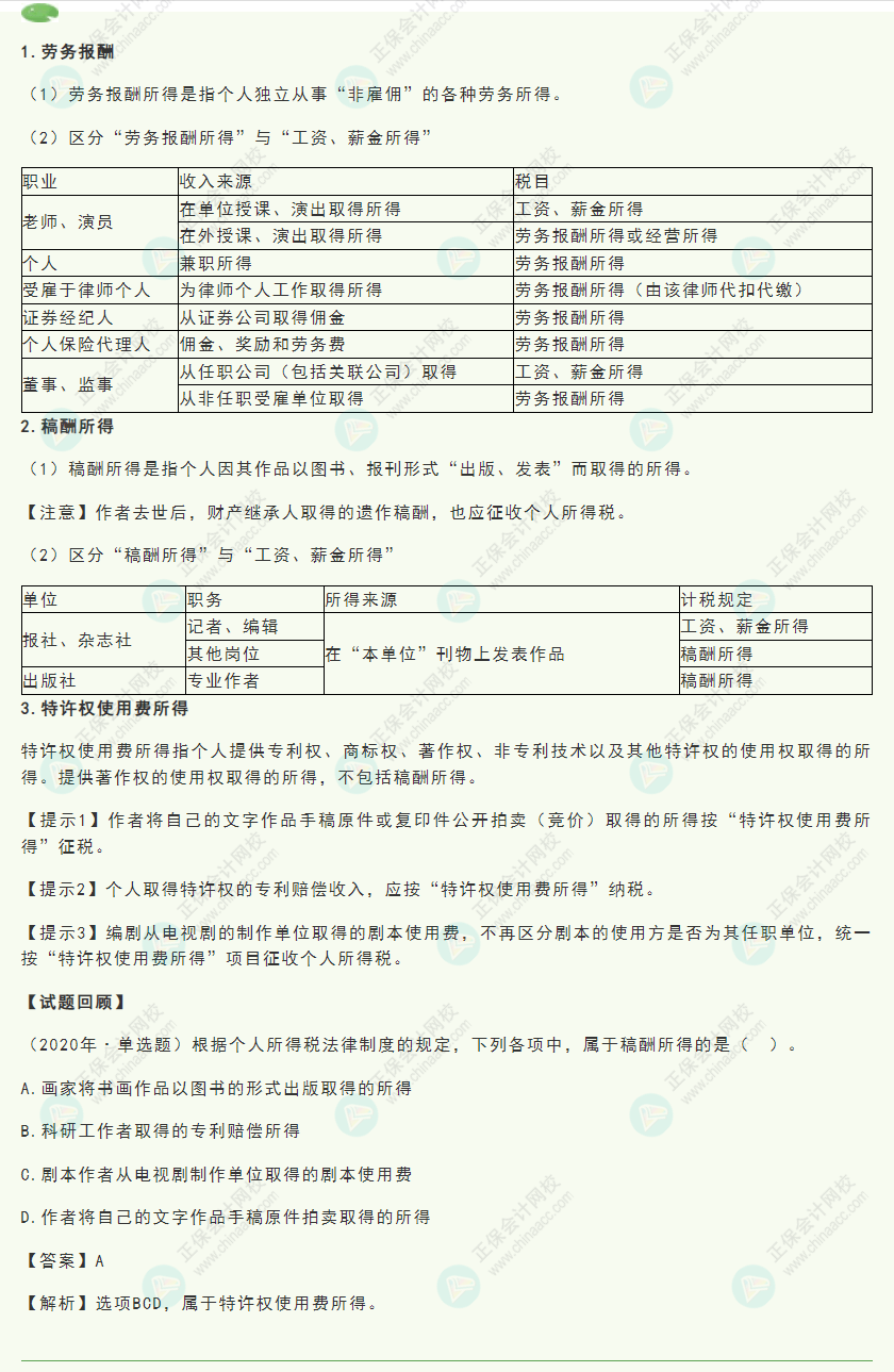 2022初級《經(jīng)濟(jì)法基礎(chǔ)》高頻考點(diǎn):勞務(wù)報酬、稿酬、特許權(quán)使用費(fèi)所得