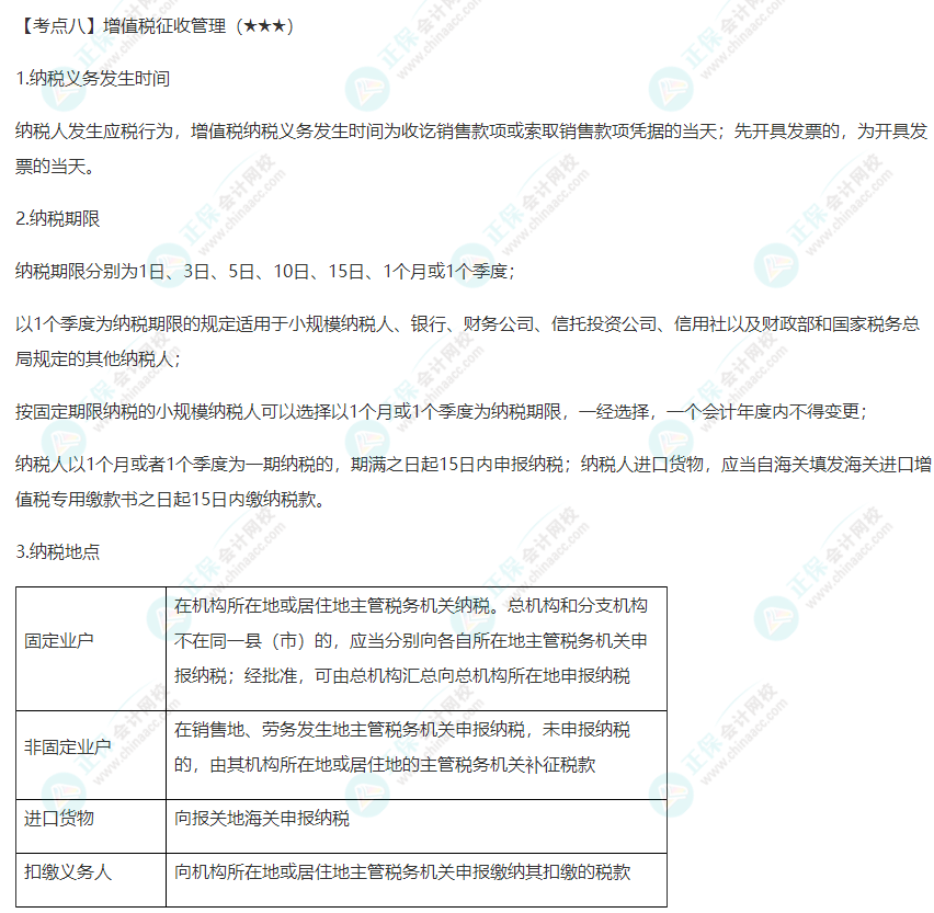 2022年注會(huì)《稅法》第二章高頻考點(diǎn)8：增值稅征收管理