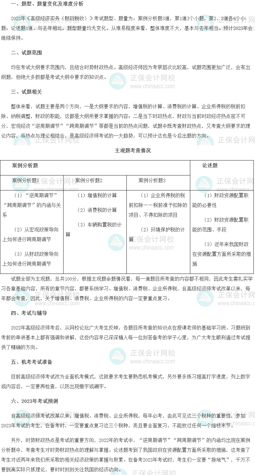 2022年高級經濟師考試《財政稅收》考情分析及2023考情預測