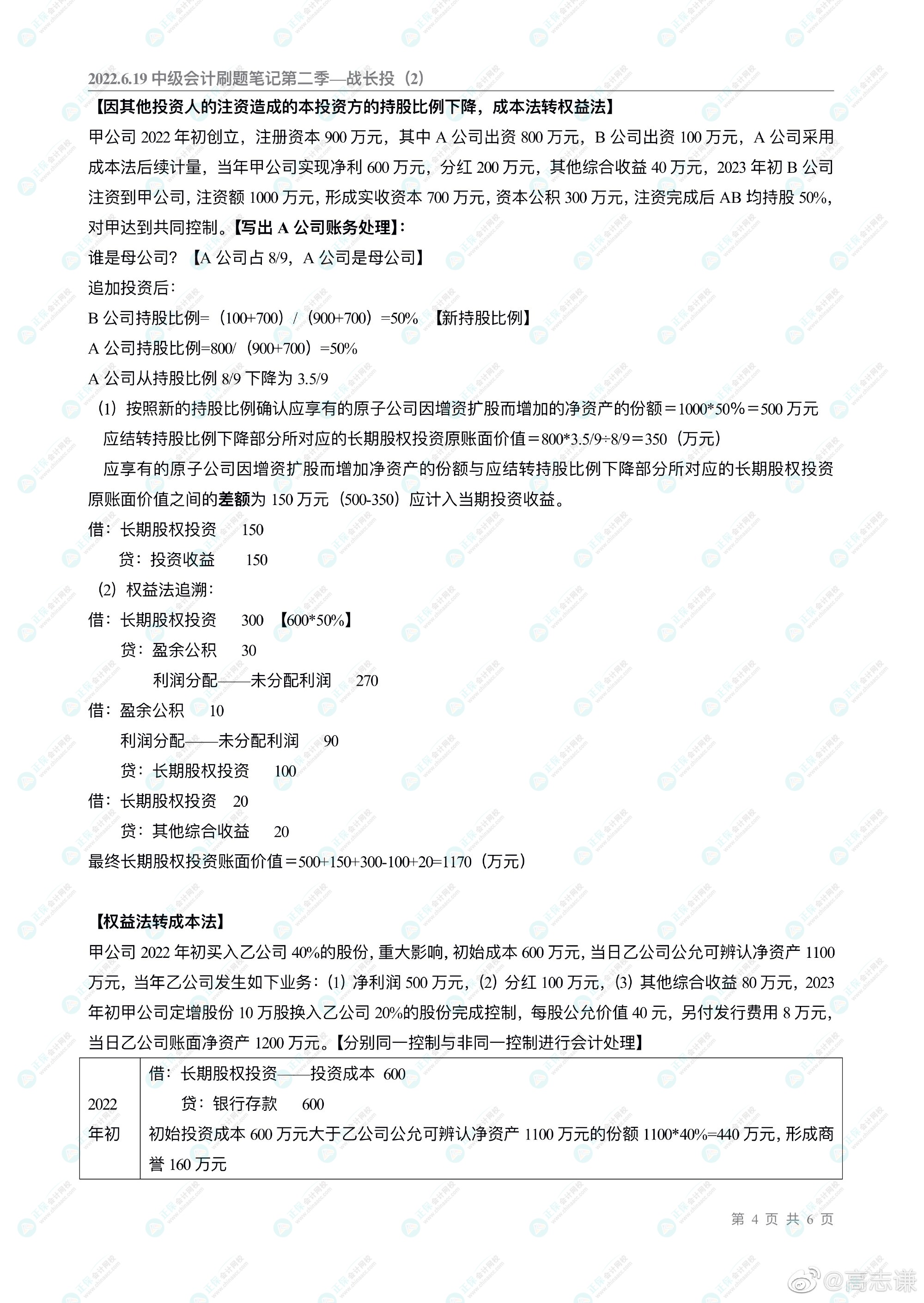 高志謙老師的中級會計刷題直播大家都看了嗎？