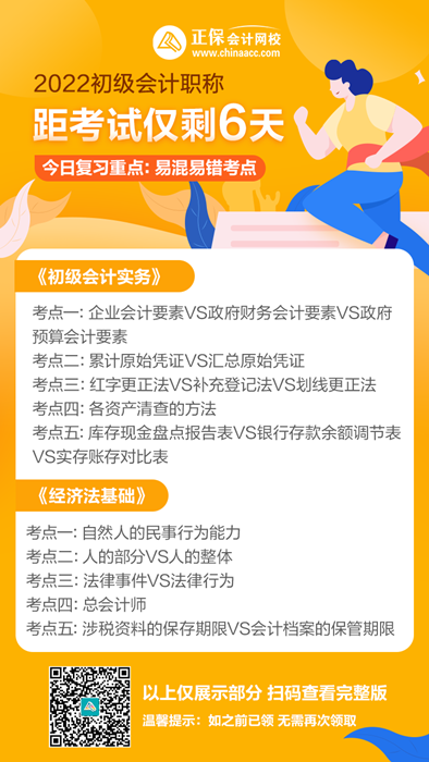 2022初級會計考試倒計時6天！學(xué)習(xí)回顧重點：易錯易混考點