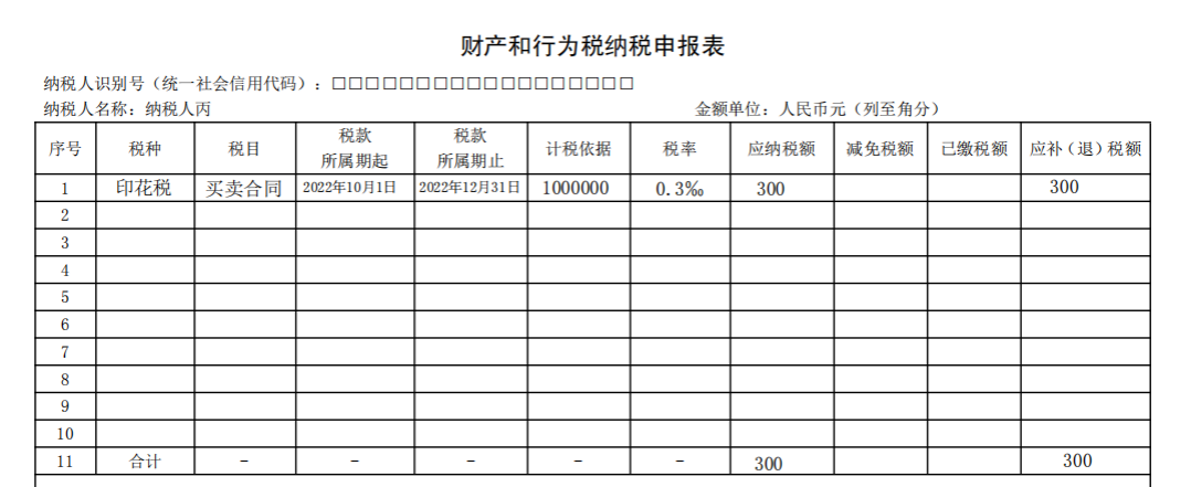 財(cái)產(chǎn)和行為稅納稅申報(bào)表