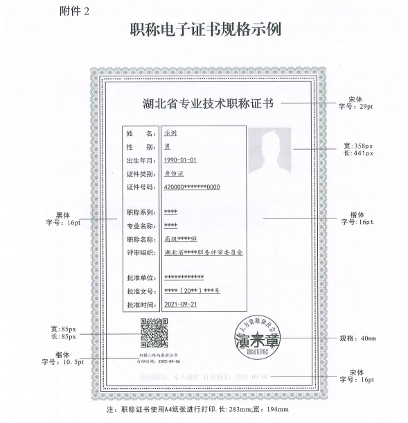 湖北省關于實行專業(yè)技術職稱電子證書的通知