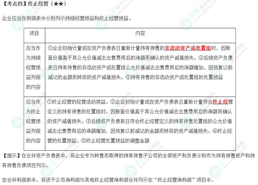 2023年注會《會計》第15章高頻考點4：終止經(jīng)營