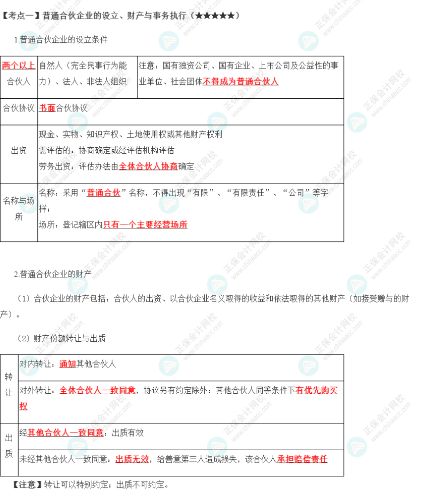 2023年注會《經濟法》第5章高頻考點1：普通合伙企業(yè)的設立、財產與事務執(zhí)行