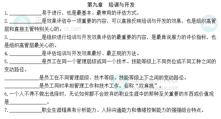 2023中級(jí)經(jīng)濟(jì)師《人力資源》默寫本第九章：培訓(xùn)與開發(fā)