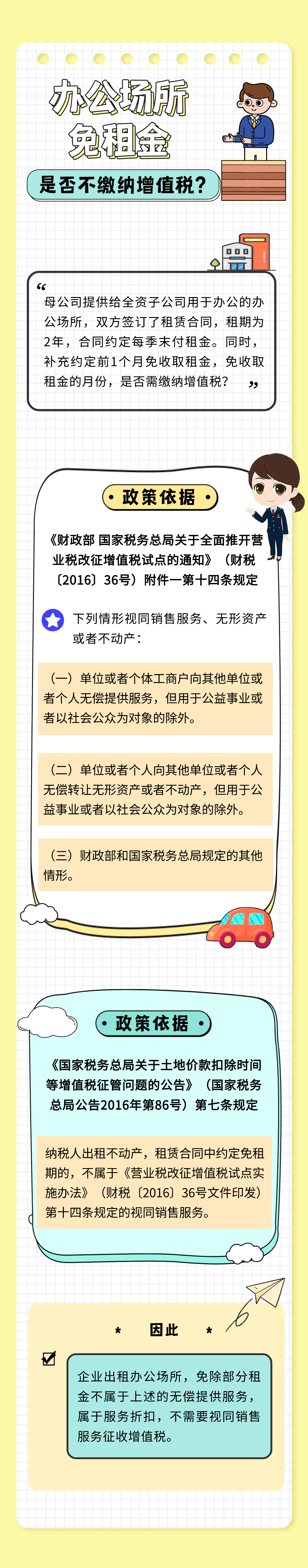 辦公場(chǎng)所免租金是否不繳納增值稅？