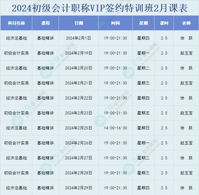 開課啦！2024年初級會計職稱VIP簽約特訓班直播課表安排