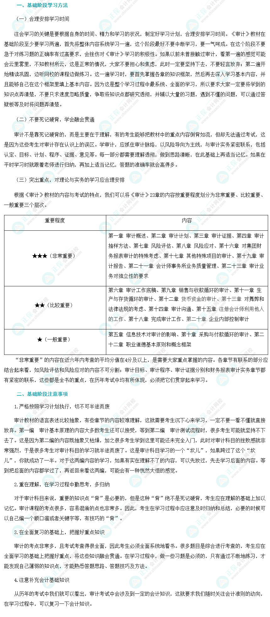 2024注會《審計》基礎(chǔ)階段學習方法及注意事項