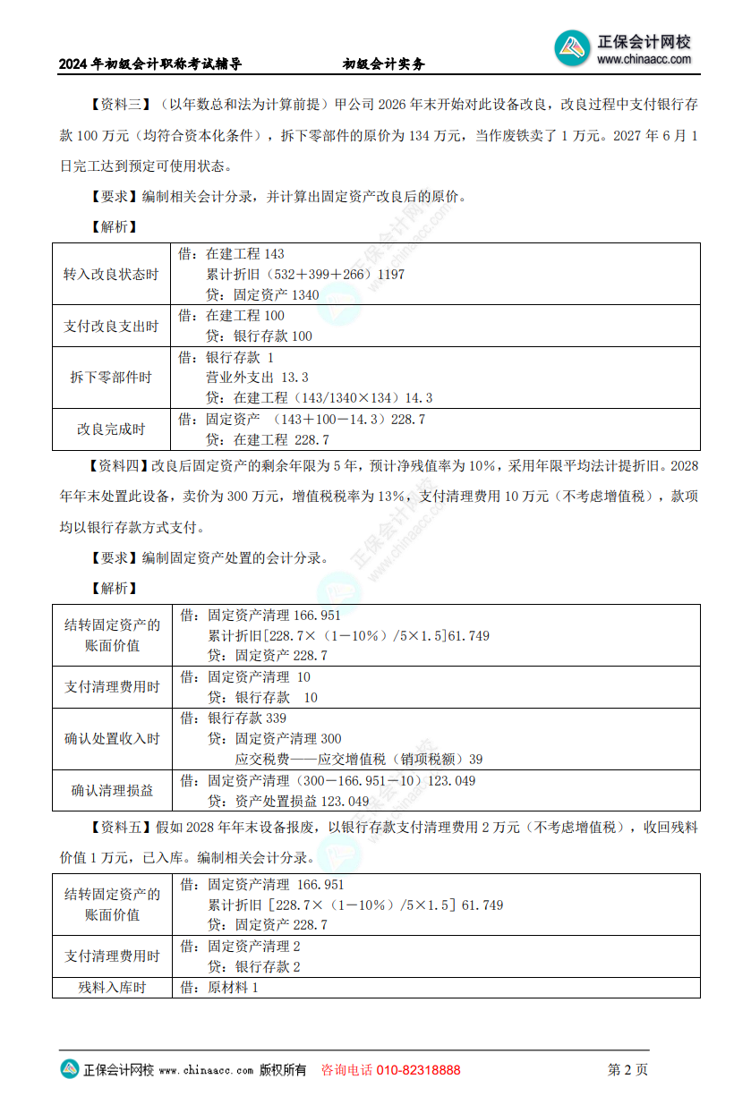 【答案下載】初級(jí)會(huì)計(jì)實(shí)務(wù)高志謙老師母儀天下：非流動(dòng)資產(chǎn)專(zhuān)題答案下載