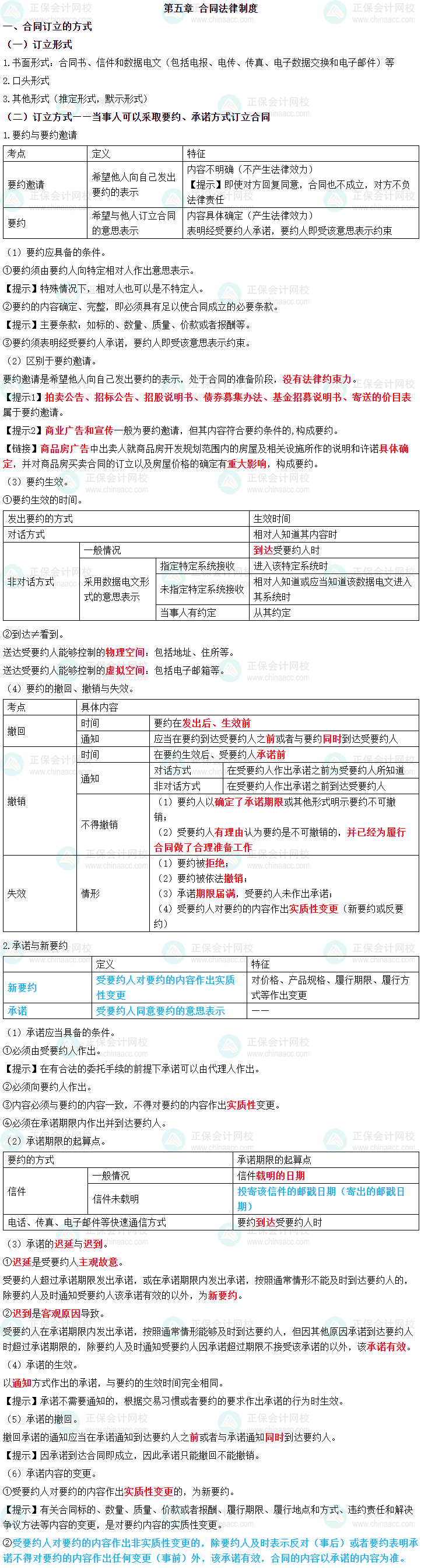 2024年中級會計職稱《經(jīng)濟法》三色筆記第五章-合同法律制度