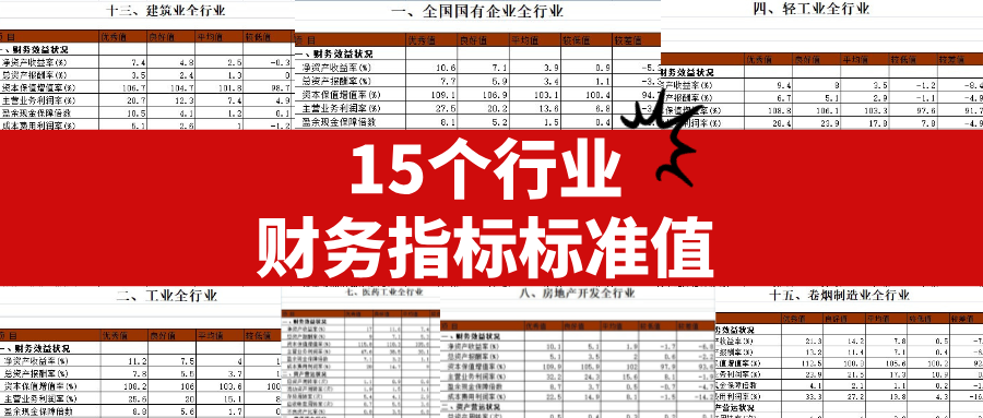 15個行業(yè)財務指標標準值