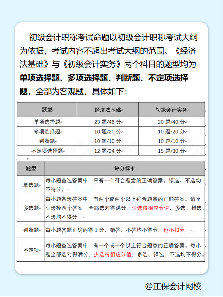 了解一下！初級(jí)會(huì)計(jì)職稱考試題型內(nèi)容與分值分布